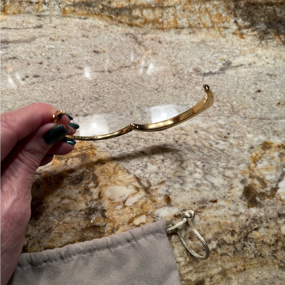 Michael Kors Gold Tone Tribal Hinged Bangle Bracelet with Pave Crystal Details - Picture 6 of 12